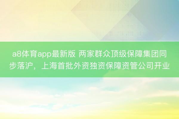 a8体育app最新版 两家群众顶级保障集团同步落沪，上海首批外资独资保障资管公司开业