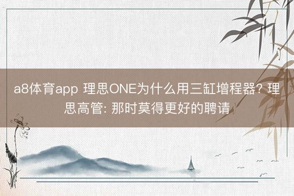 a8体育app 理思ONE为什么用三缸增程器? 理思高管: 那时莫得更好的聘请
