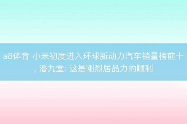a8体育 小米初度进入环球新动力汽车销量榜前十, 潘九堂: 这是刚烈居品力的顺利