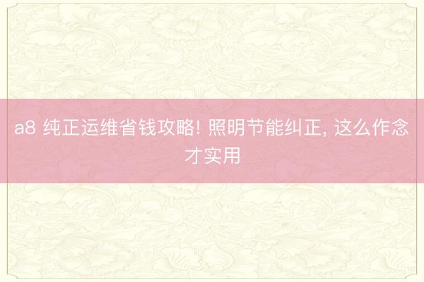 a8 纯正运维省钱攻略! 照明节能纠正, 这么作念才实用