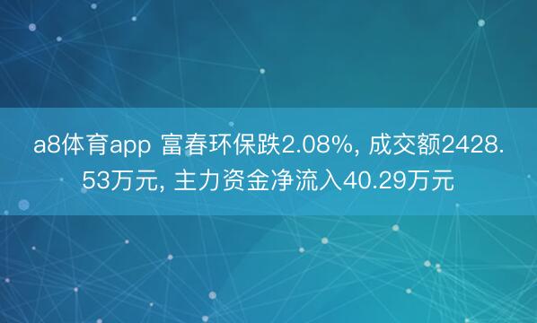 a8体育app 富春环保跌2.08%, 成交额2428.53万元, 主力资金净流入40.29万元