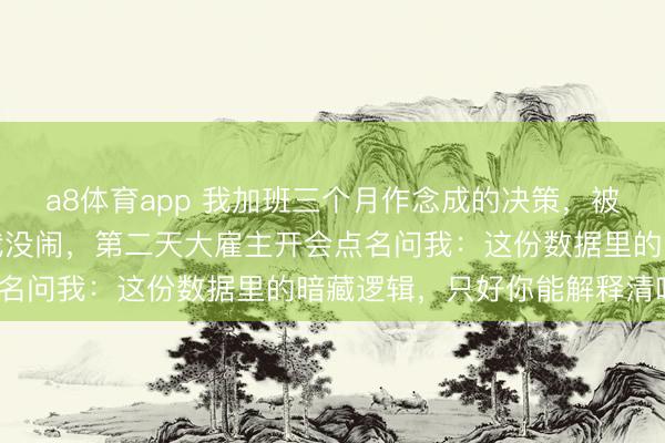 a8体育app 我加班三个月作念成的决策，被总监拿去署我方的名。我没闹，第二天大雇主开会点名问我：这份数据里的暗藏逻辑，只好你能解释清吧？