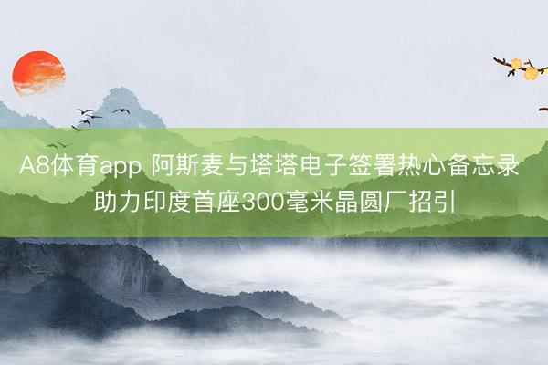 A8体育app 阿斯麦与塔塔电子签署热心备忘录 助力印度首座300毫米晶圆厂招引