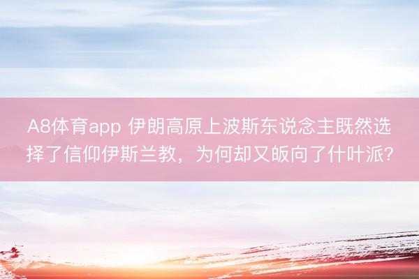 A8体育app 伊朗高原上波斯东说念主既然选择了信仰伊斯兰教，为何却又皈向了什叶派？